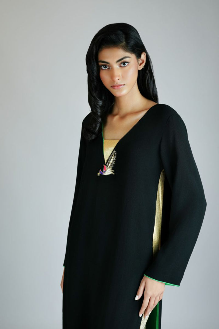Maheen Khan - BLACK & GREEN SYMPHONY WITH SLEEVES - CREPE - 1 Piece