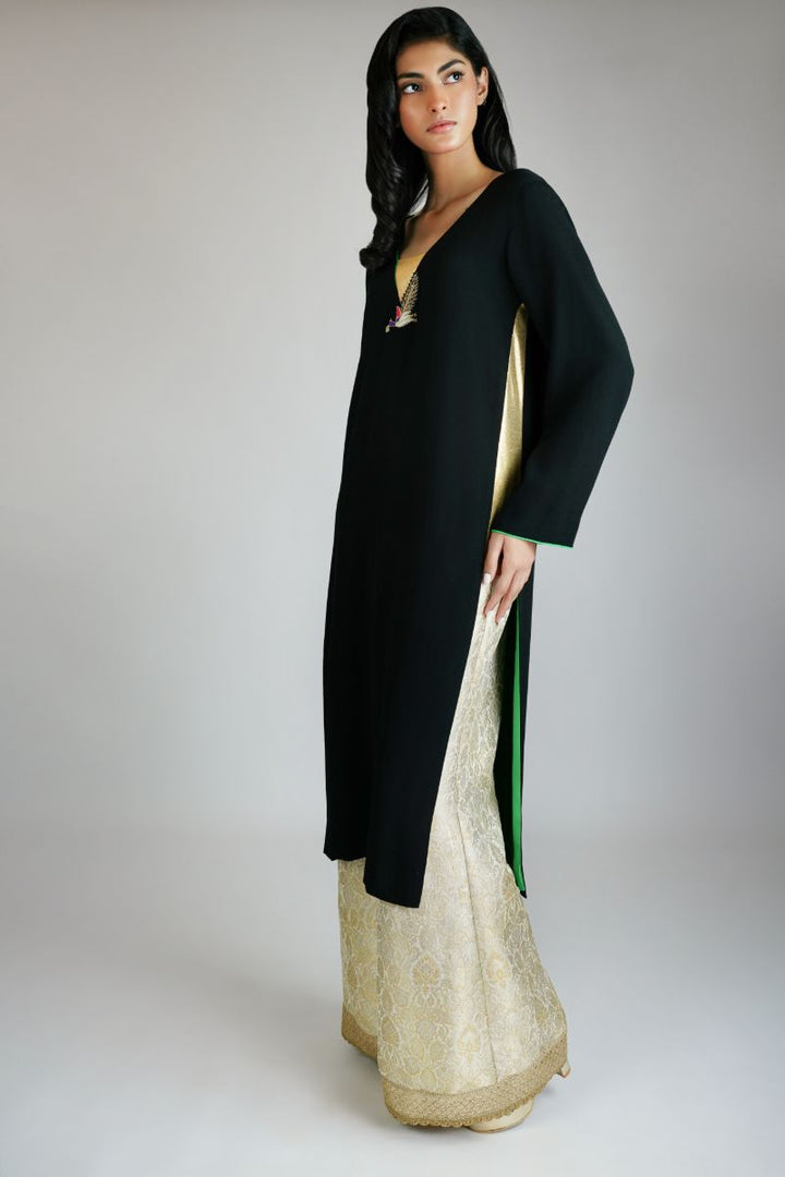 Maheen Khan - BLACK & GREEN SYMPHONY WITH SLEEVES - CREPE - 1 Piece