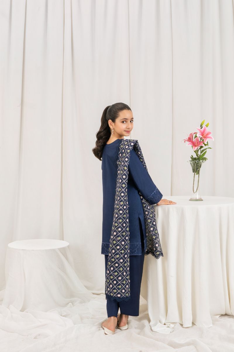 Fozia Khalid - MULLBERRY - Navy Blue - Silk & Organza - 3 Piece