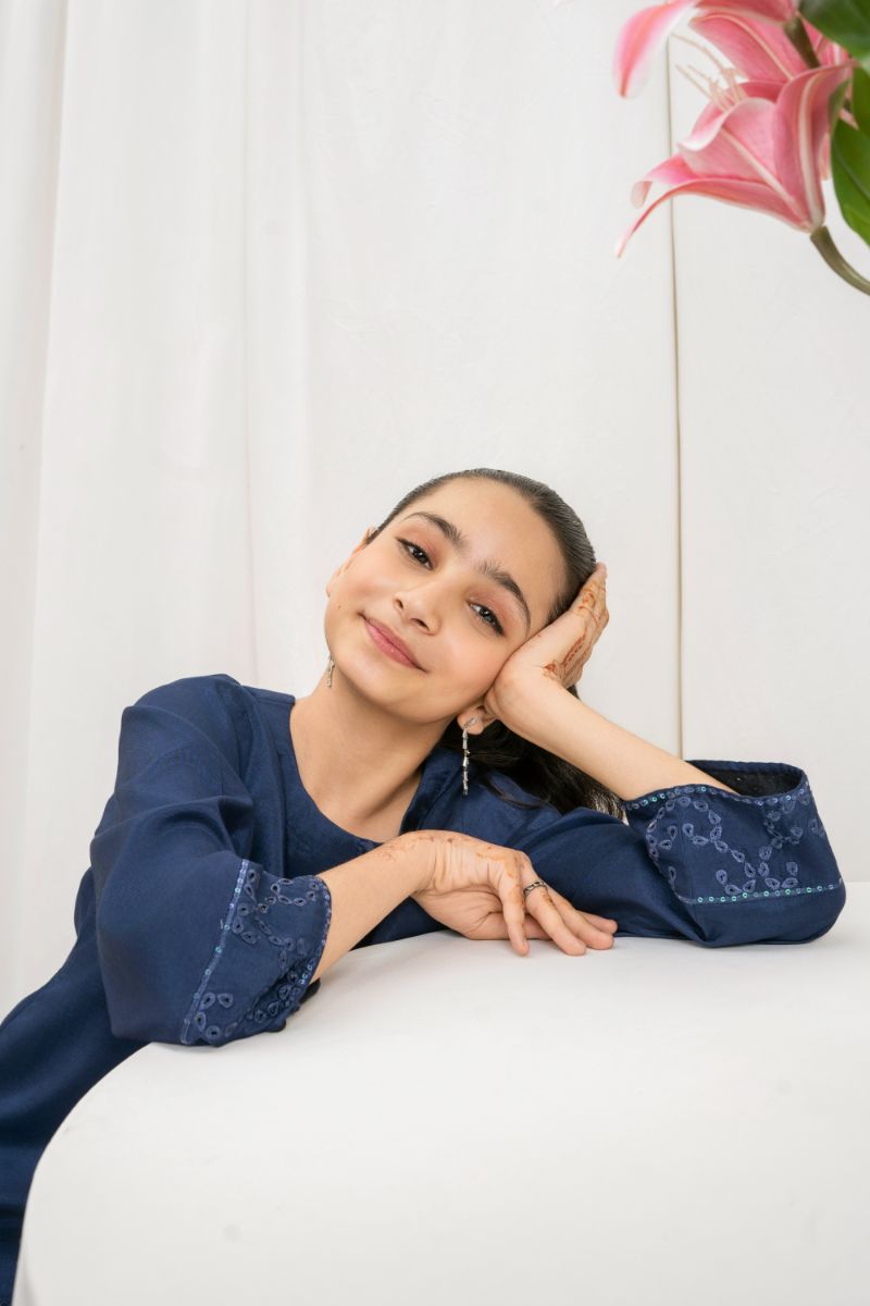 Fozia Khalid - MULLBERRY - Navy Blue - Silk & Organza - 3 Piece