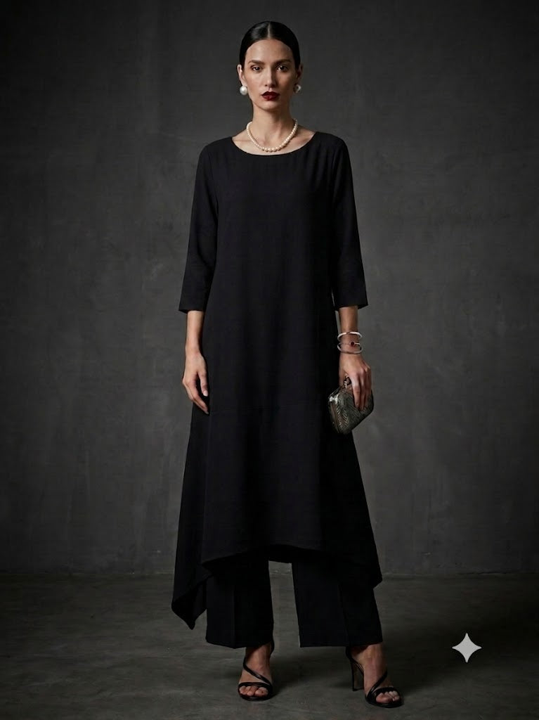 Maheen Khan Blended Crepe Essential Noir Set Black 2 Piece
