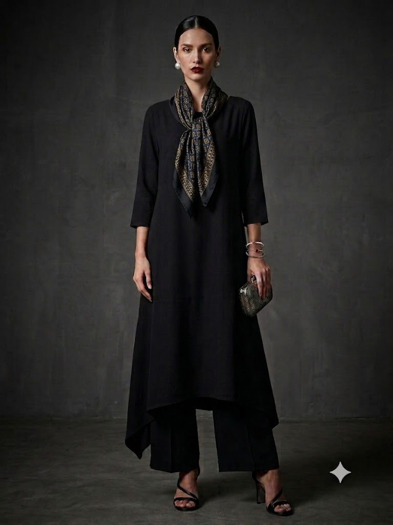 Maheen Khan Blended Crepe Essential Noir Set Black 2 Piece