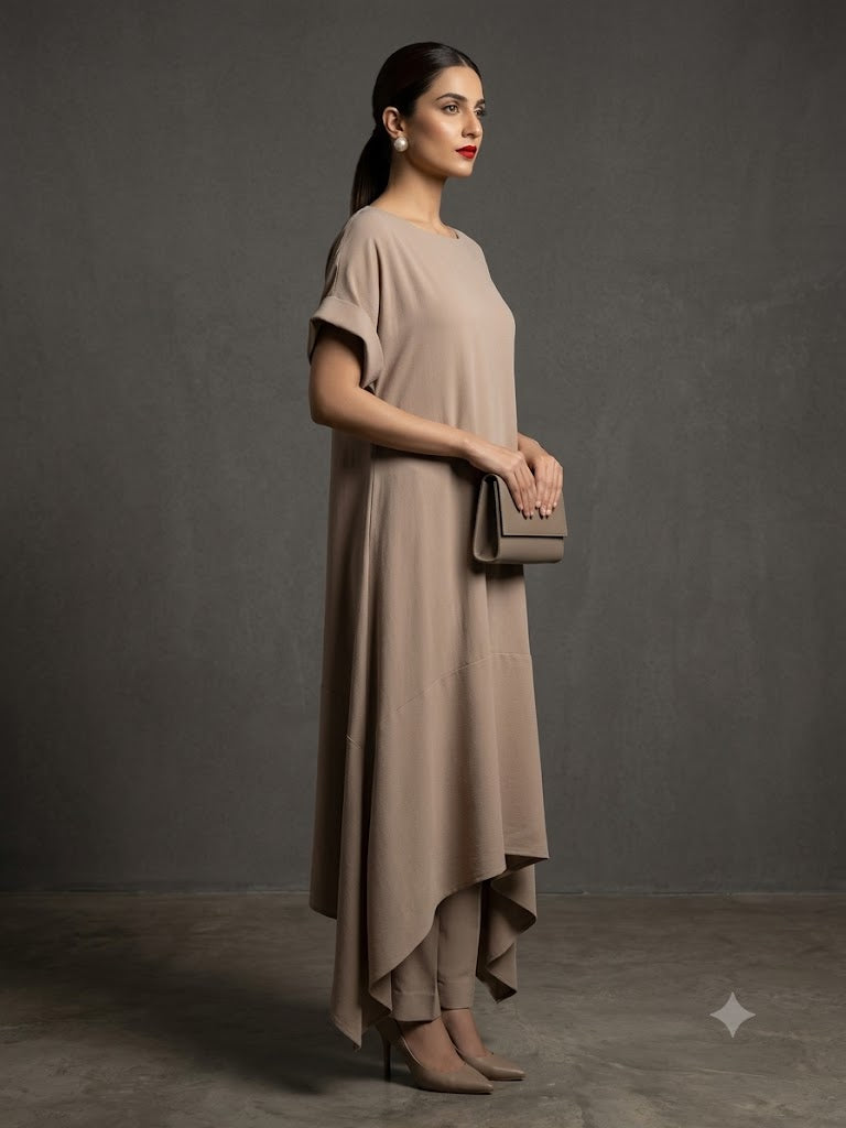 Maheen Khan Blended Crepe Taupe Set Biege 2 Piece