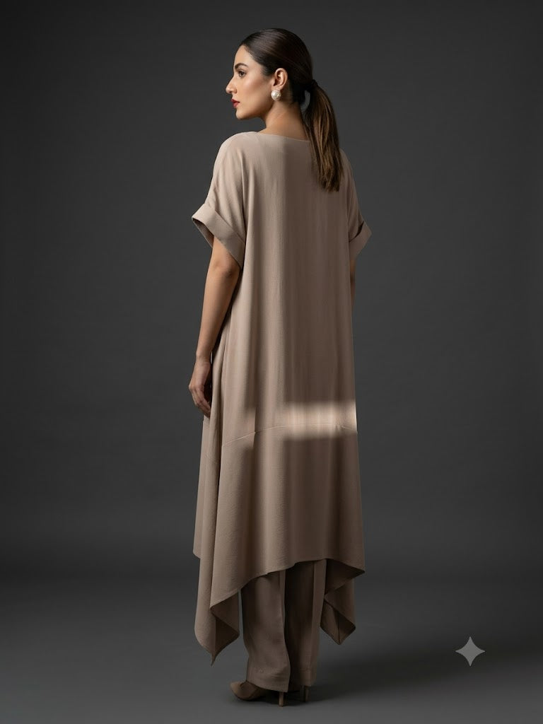 Maheen Khan Blended Crepe Taupe Set Biege 2 Piece