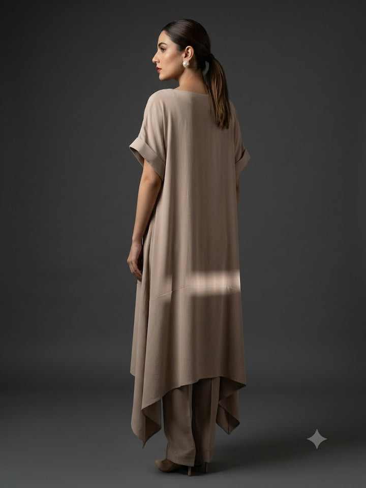Maheen Khan Blended Crepe Taupe Set Biege 2 Piece