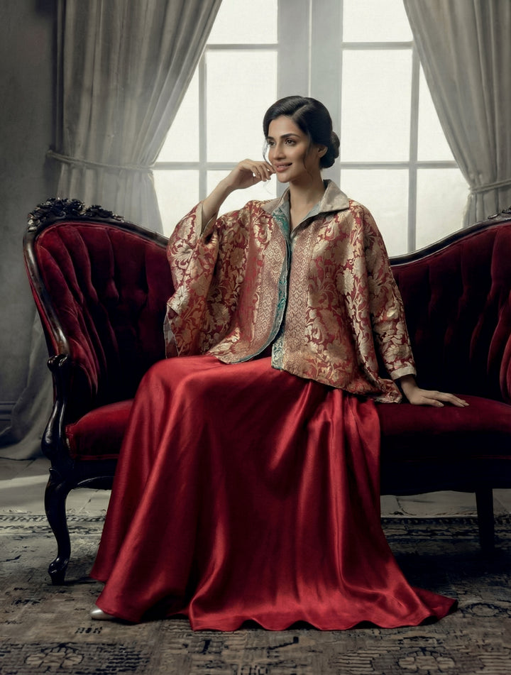 Maheen Khan - Blended Satin Crimson Grace Skirt For Women - Red - 1 Piece