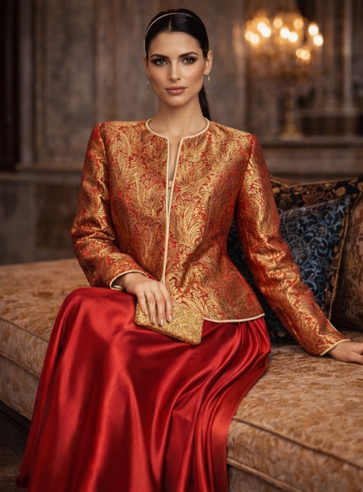 Maheen Khan - Blended Satin Gulnaar Skirt For Women - Maroon - 1 Piece