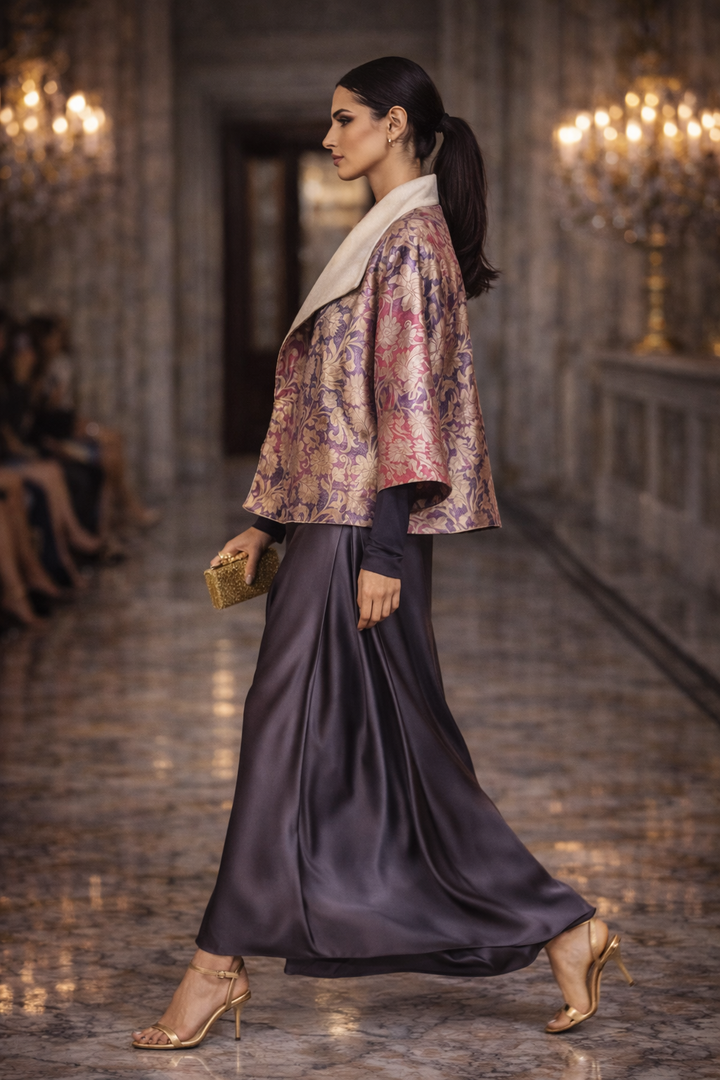 Maheen Khan - Blended Satin Zar Silk Half Sari For Women - Ecru - 1 Piece