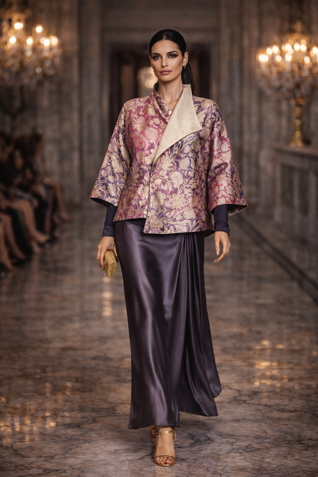 Maheen Khan - Blended Satin Zar Silk Half Sari For Women - Ecru - 1 Piece