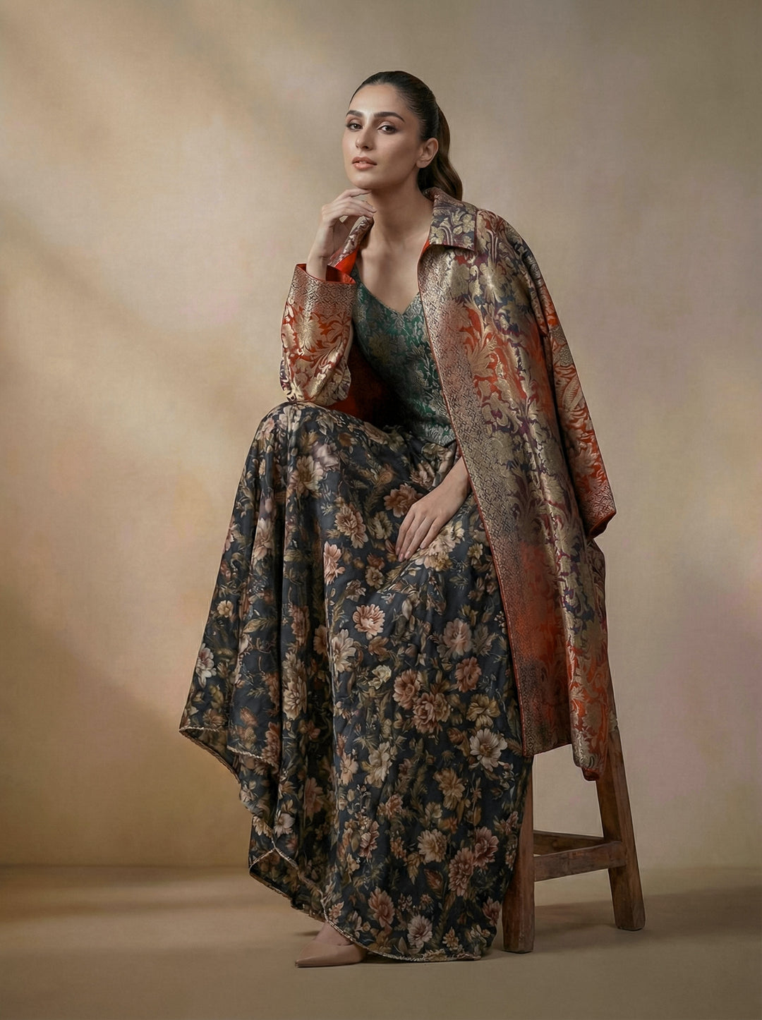 Maheen Khan - Cotton Silk Floral Gild Lehenga For Women - Black Floral Multi - 1 Piece