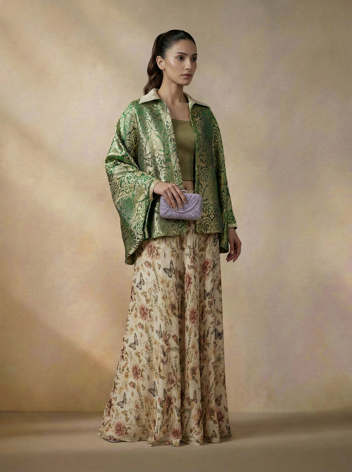Maheen Khan - Cotton Silk Gardenia Lehenga For Women - Biege Floral - 1 Piece