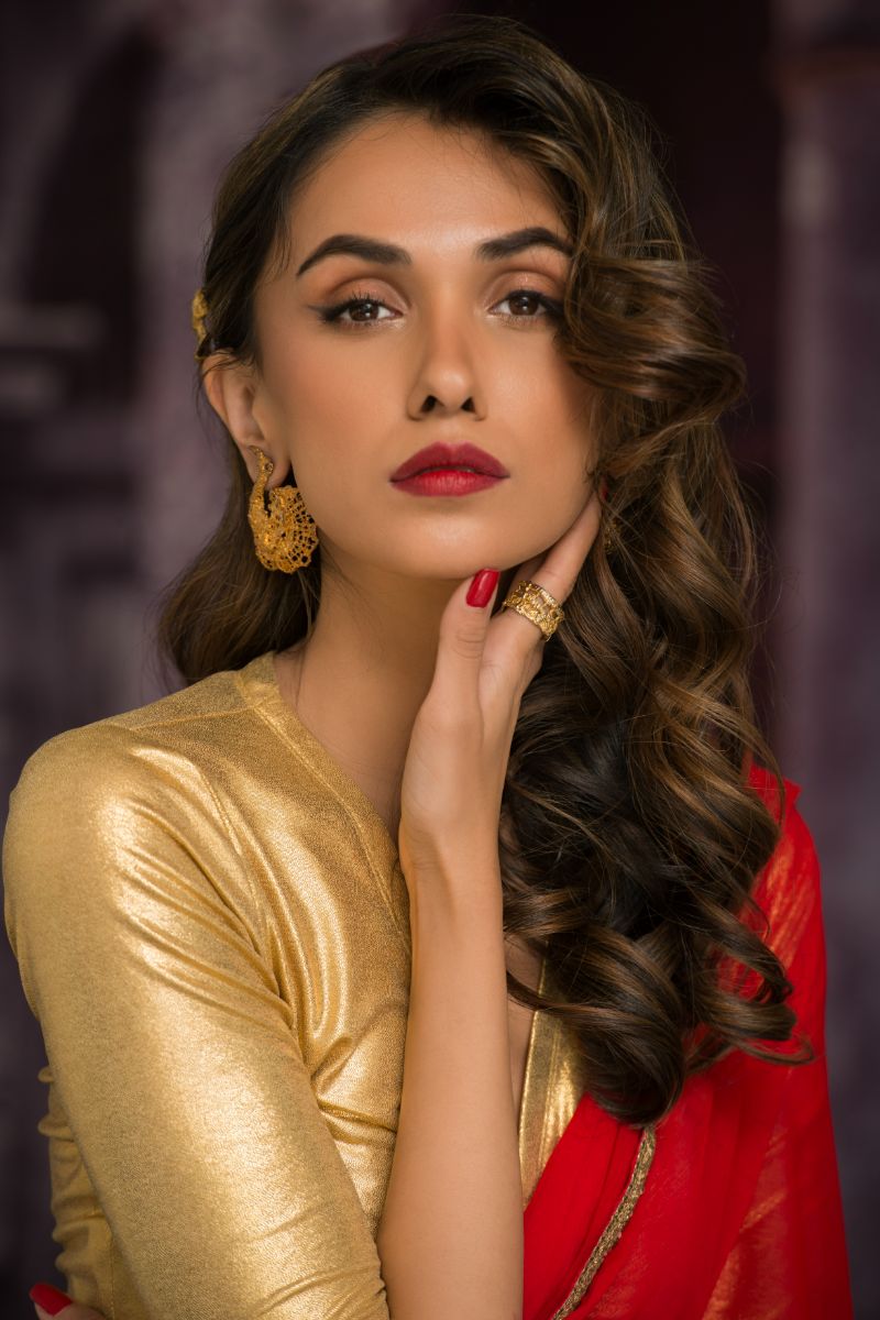 Maheen Khan - DAHLIA SARI - Red - Blended Chiffon - 1 Piece