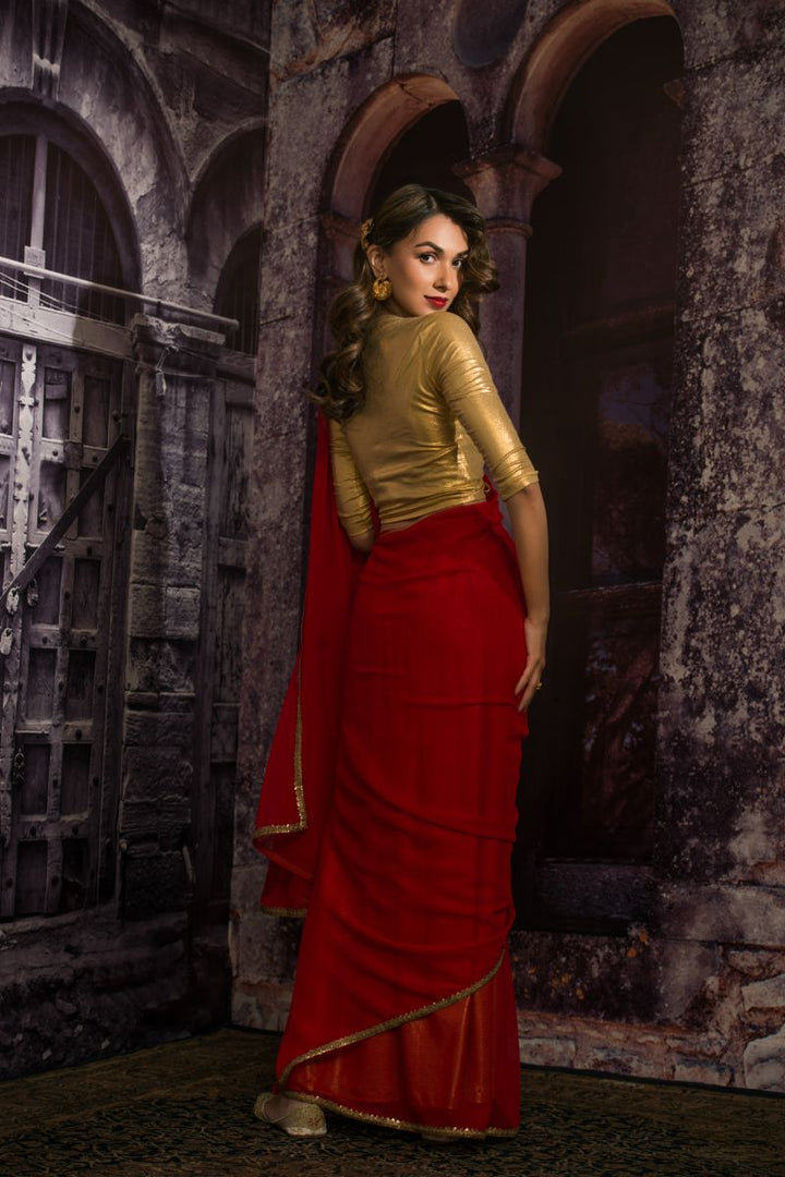Maheen Khan - DAHLIA SARI - Red - Blended Chiffon - 1 Piece
