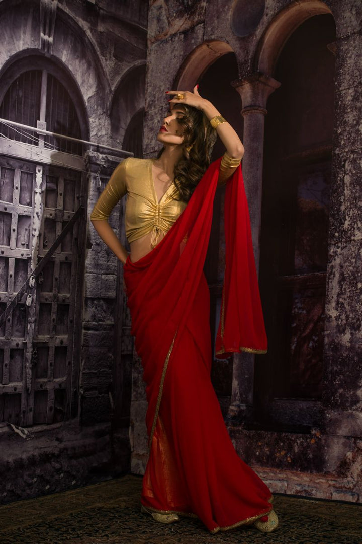 Maheen Khan - DAHLIA SARI - Red - Blended Chiffon - 1 Piece