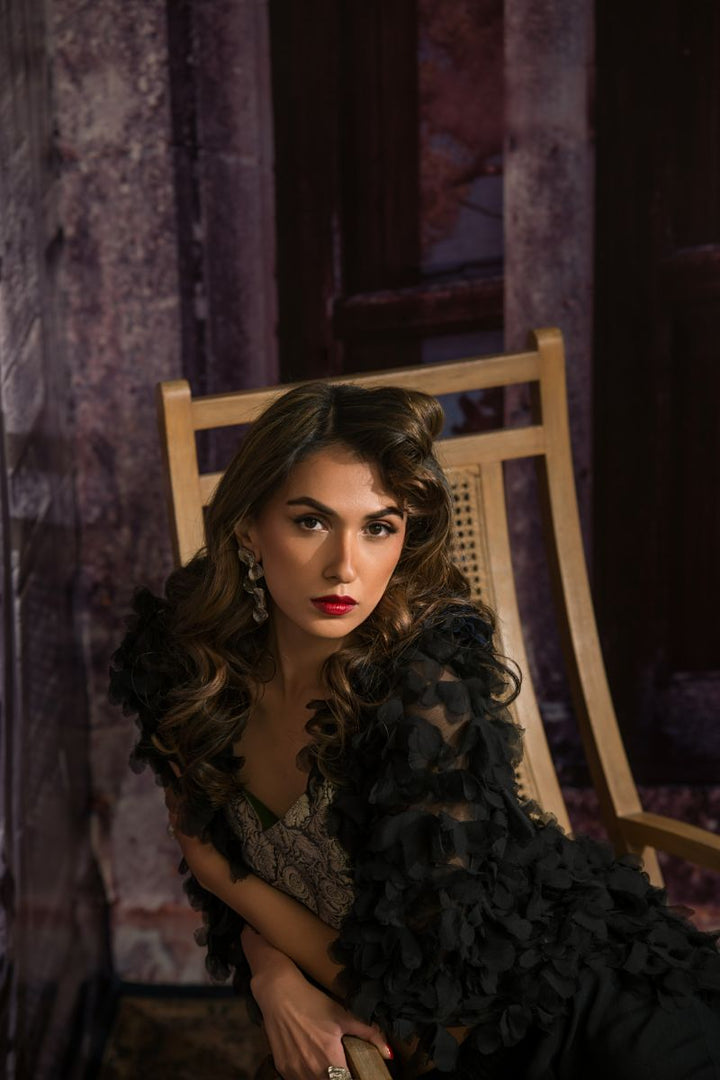 Maheen Khan - GAGA - 4 BLACK - Black - Blended Chiffon - 1 Piece