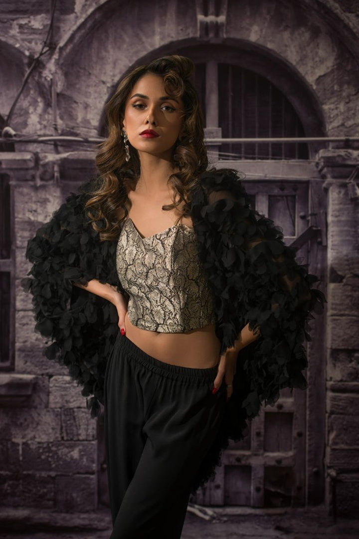 Maheen Khan - GAGA - 4 BLACK - Black - Blended Chiffon - 1 Piece