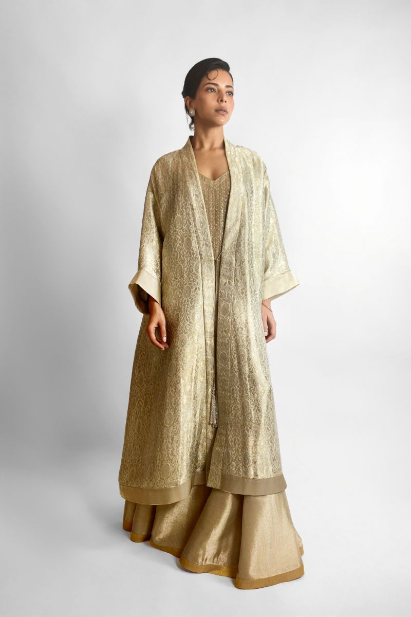 Maheen Khan - GILDED BROCADE JACKET - Silk Brocade - Silver Gold - 1 Piece