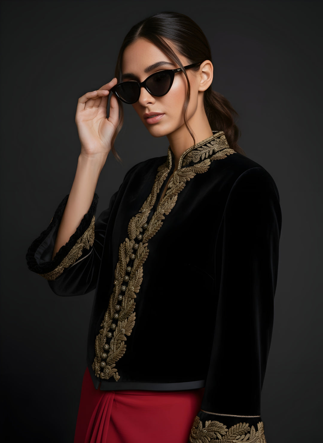 Maheen Khan - Imperial Silk Velvet Jacket For Women - Black - 1 Piece