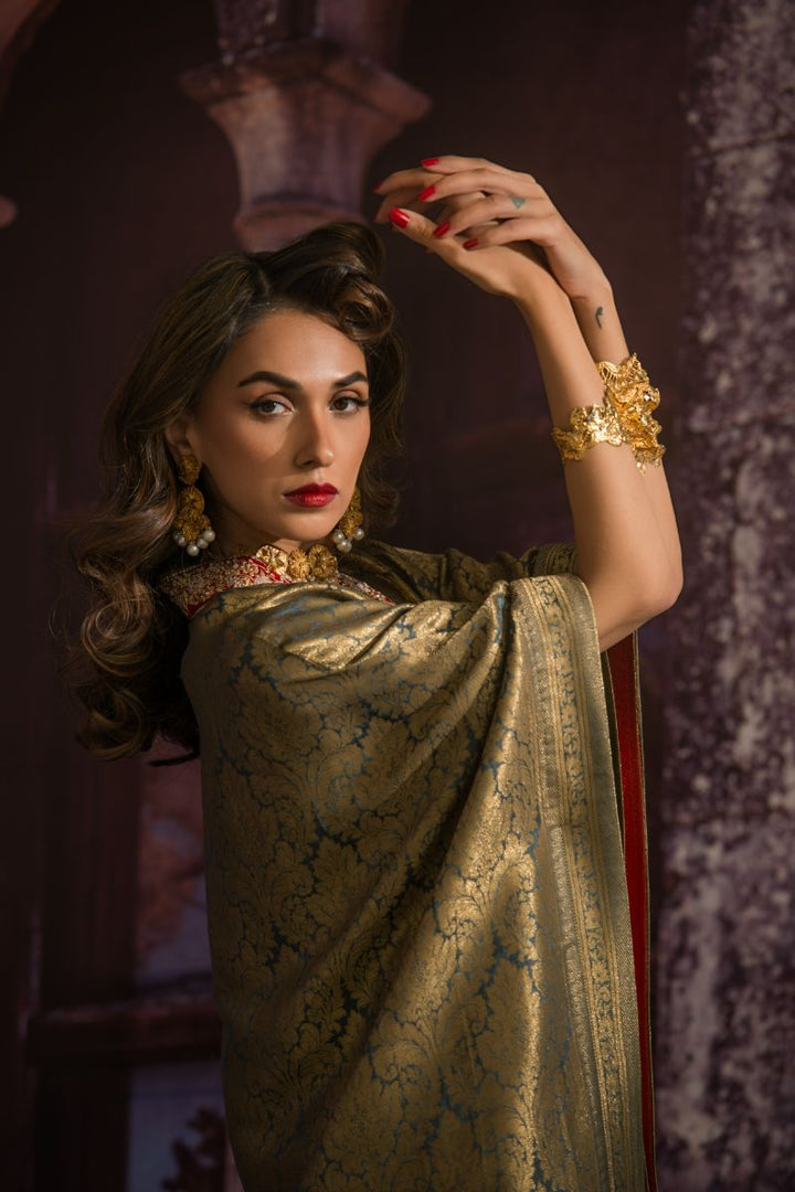 Maheen Khan - MARRAKESH - Kaftan - Grey Gold - Pure Silk Brocade - 2 Piece
