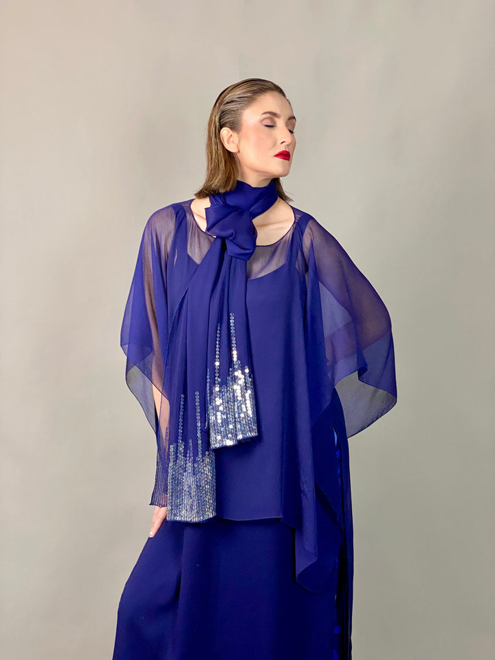 Maheen Khan - Midnight Shimmer Stole - NAVY - Blended Chiffon - 1 Piece
