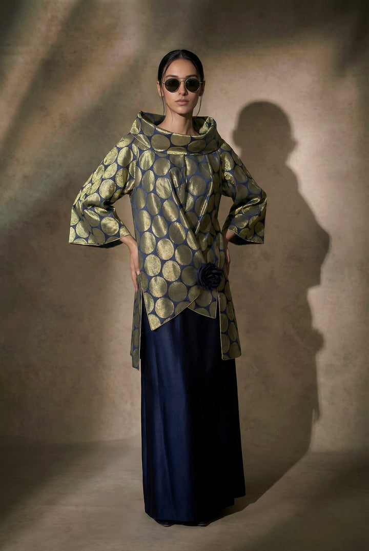 Maheen Khan - Navy Blended Half Sari For Women - Navy - 1 Piece
