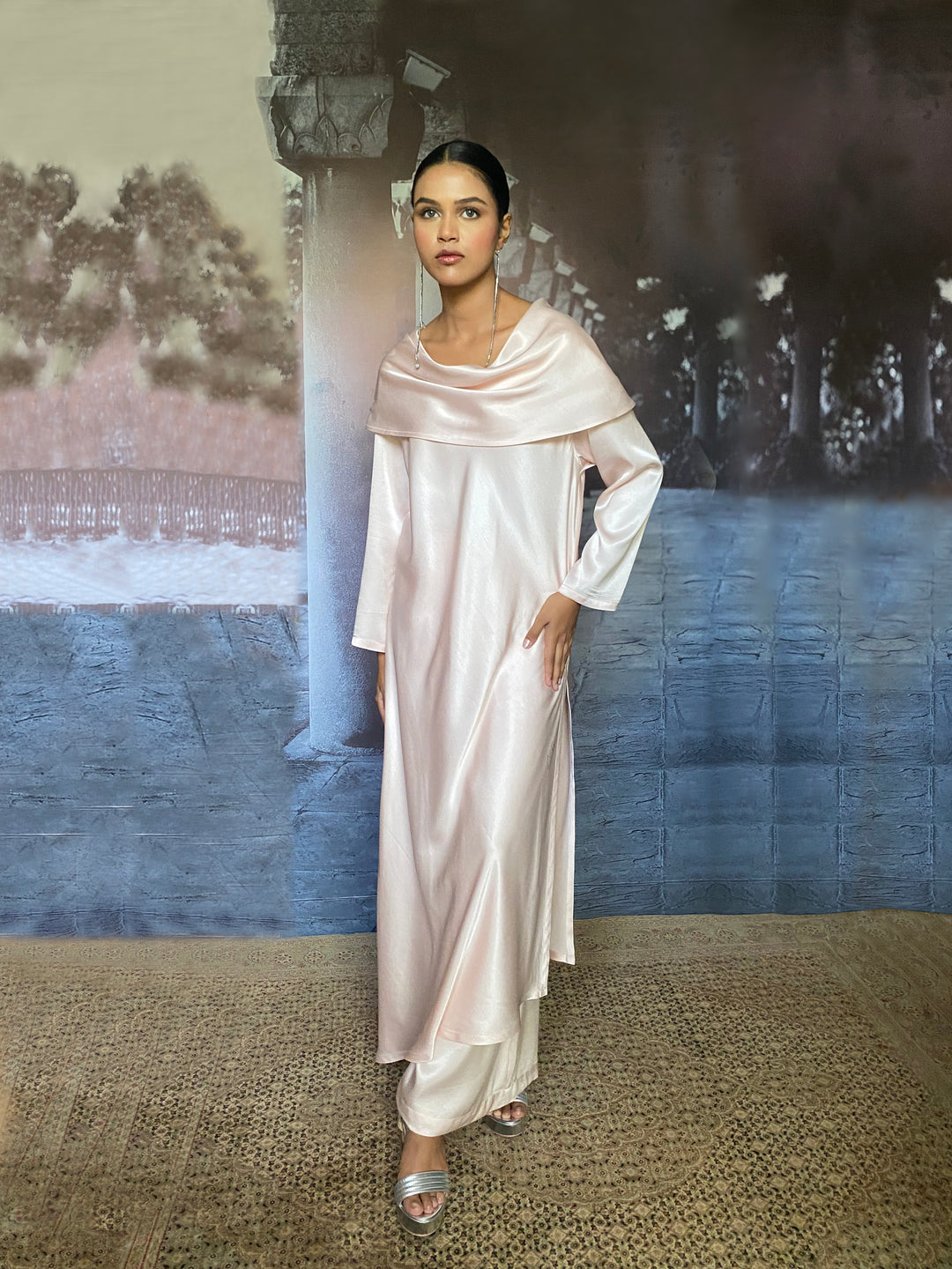 Maheen Khan - Nur Blended Silk Powder Pnk Tunic For Women - 2 Piece