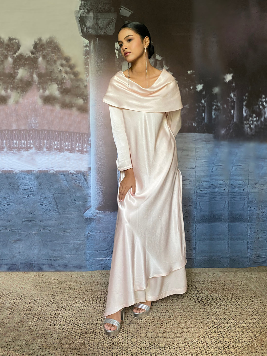 Maheen Khan - Nur Blended Silk Powder Pnk Tunic For Women - 2 Piece