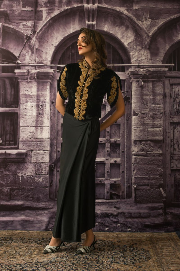 Maheen Khan - ONYX HALF SARI - Black - Blended Silk - 1 Piece
