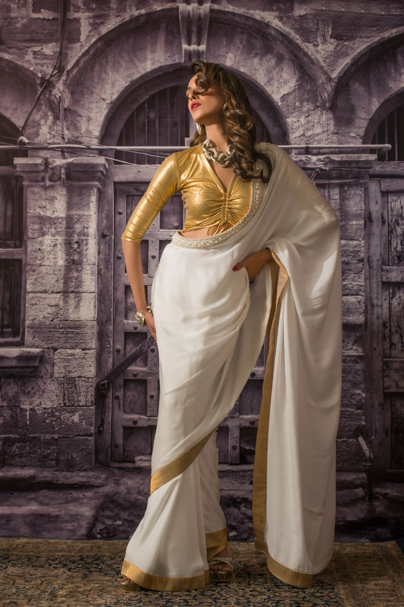 Maheen Khan - PEARL DOVE SARI - White - Blended Silk - 1 Piece