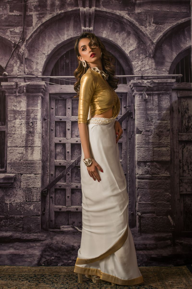 Maheen Khan - PEARL DOVE SARI - White - Blended Silk - 1 Piece