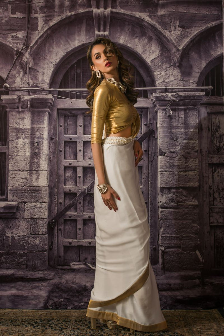 Maheen Khan - PEARL DOVE SARI - White - Blended Silk - 1 Piece