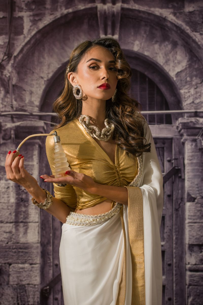 Maheen Khan - PEARL DOVE SARI - White - Blended Silk - 1 Piece