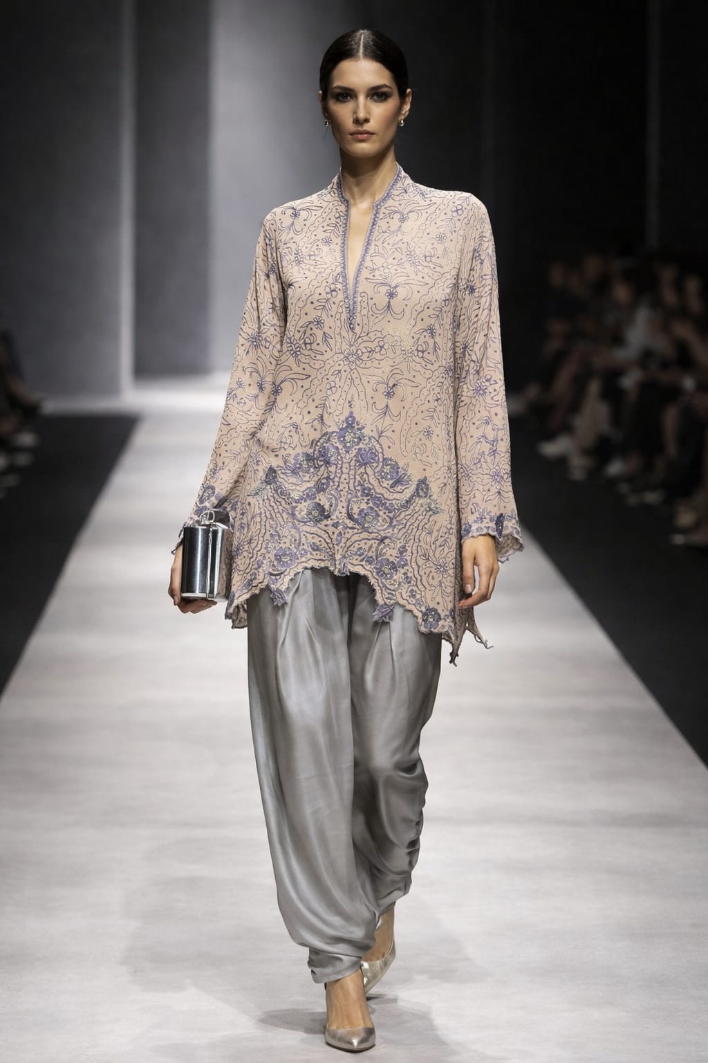 Maheen Khan - Pure Silk Chiffon Saaz Set For Women - Pale Pink Grey - 2 Piece