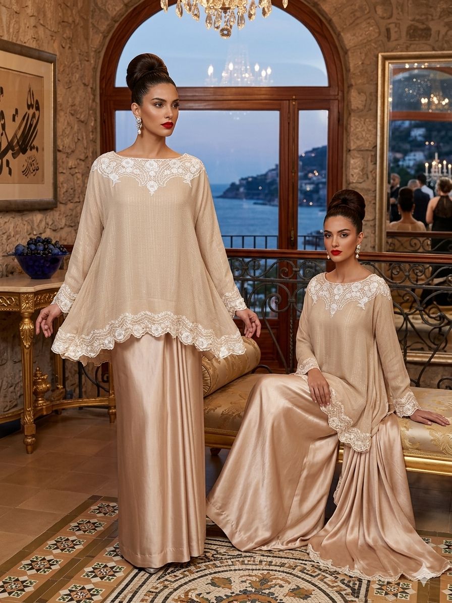 Maheen Khan - Pure Silk Chiffon Sheherzaad Set For Women - Beige - 2 Piece