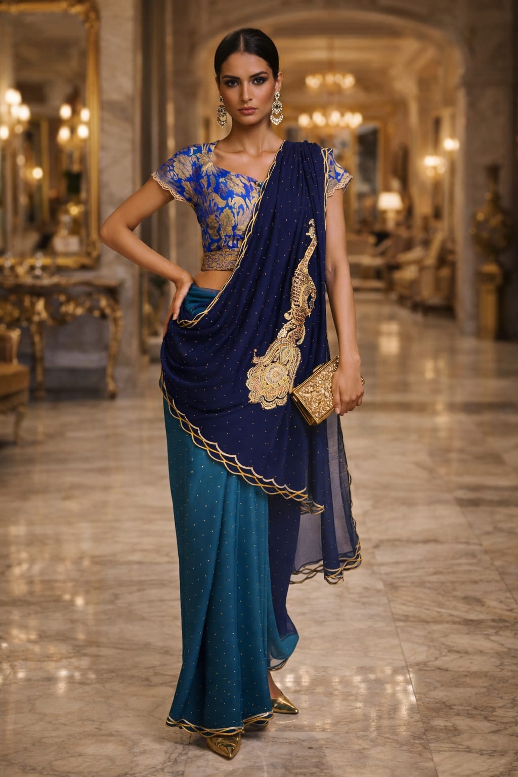Maheen Khan - Pure Silk Sapphire Noor Blouse For Women - Purple Ferozi - 1 Piece