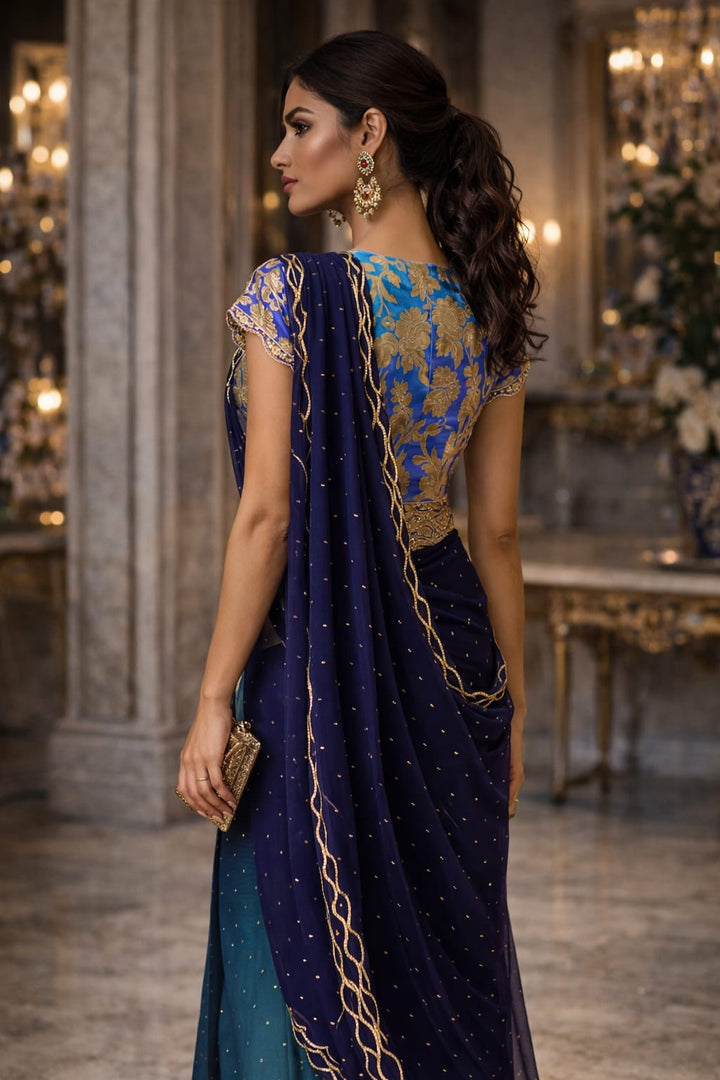 Maheen Khan - Pure Silk Sapphire Noor Blouse For Women - Purple Ferozi - 1 Piece