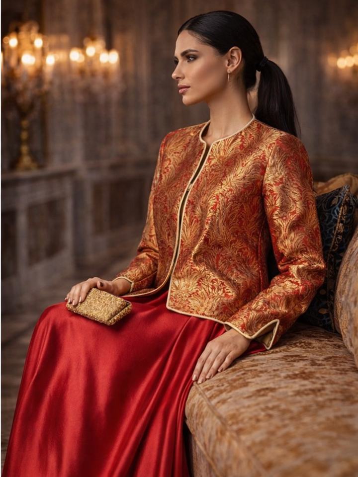 Maheen Khan - Pure Silk Shahi Jacket For Women - Maroon + Red - 1 Piece