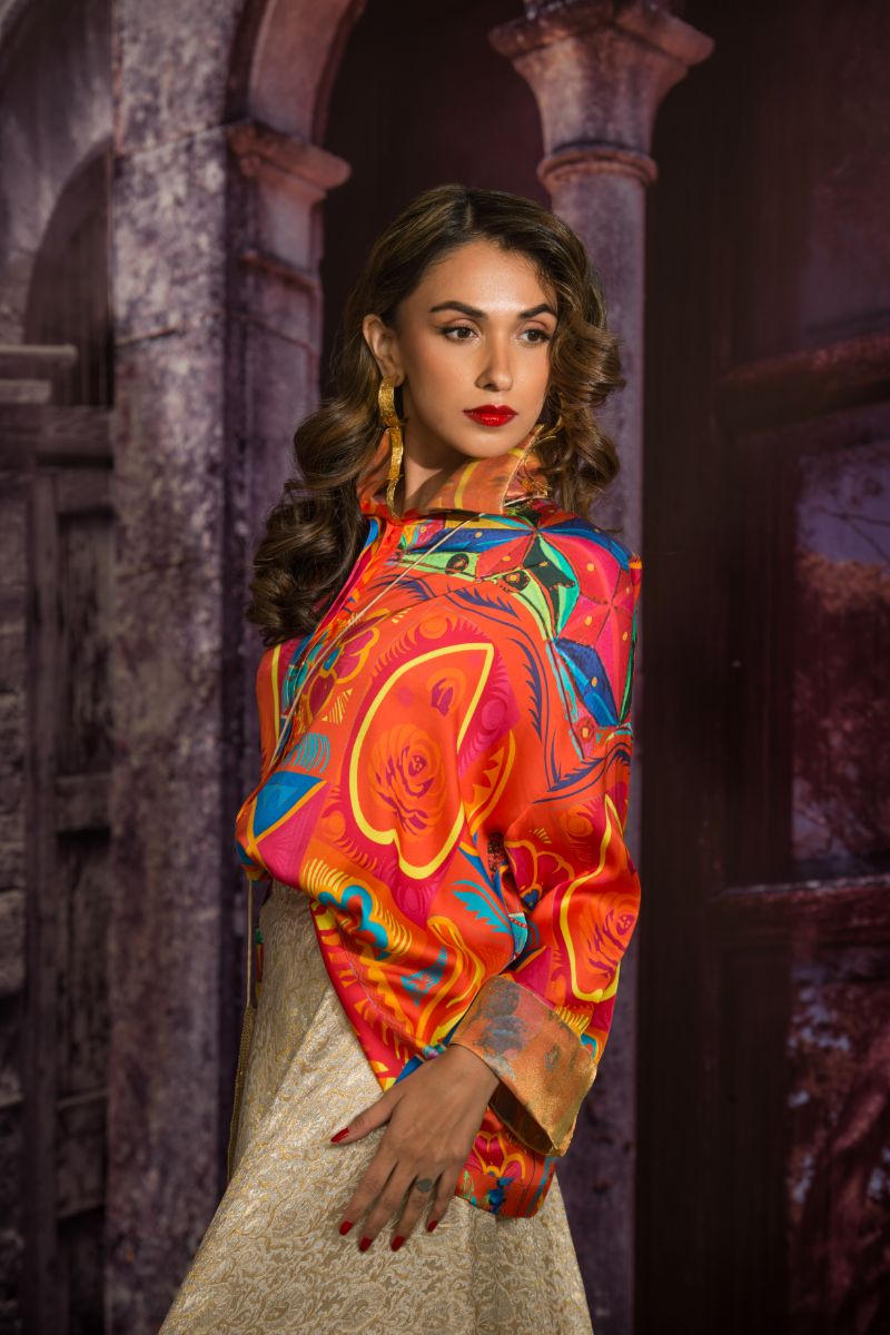 Maheen Khan - RED TRUCK ART TOP - Red - Blended Silk - 1 Piece