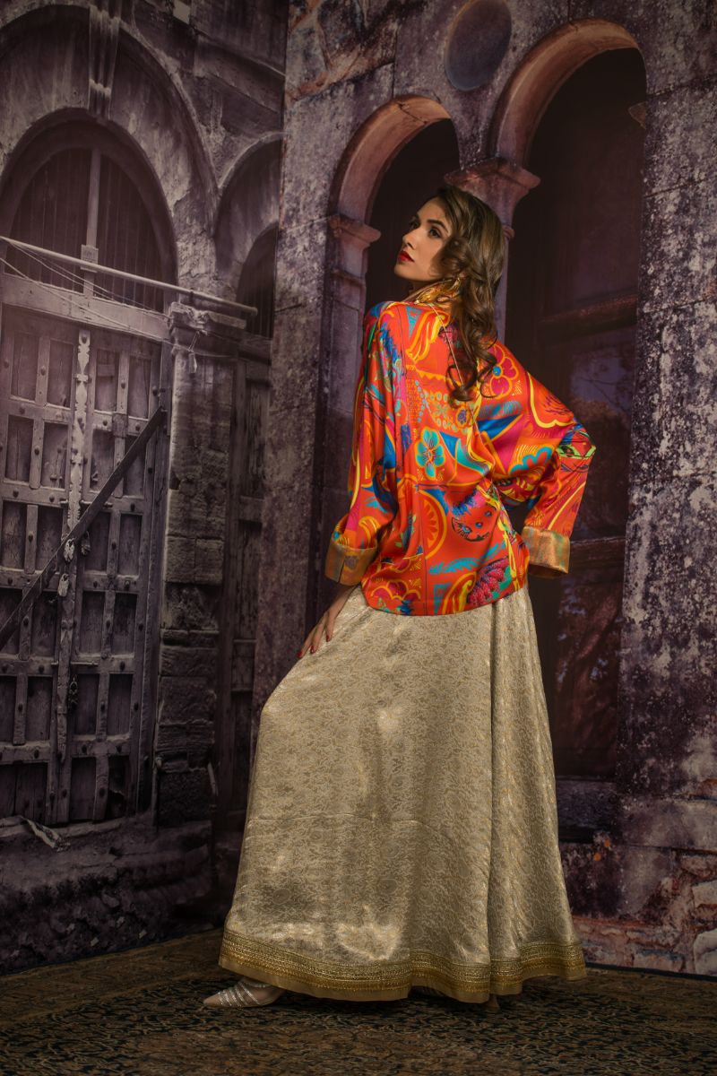 Maheen Khan - RED TRUCK ART TOP - Red - Blended Silk - 1 Piece