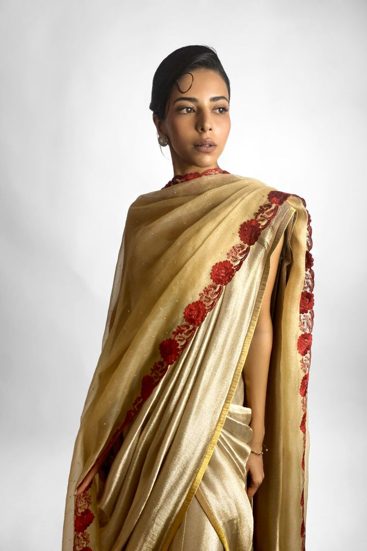 Maheen Khan - SITARA DUPATTA - Silk Net - Gold Maroon - 1 Piece