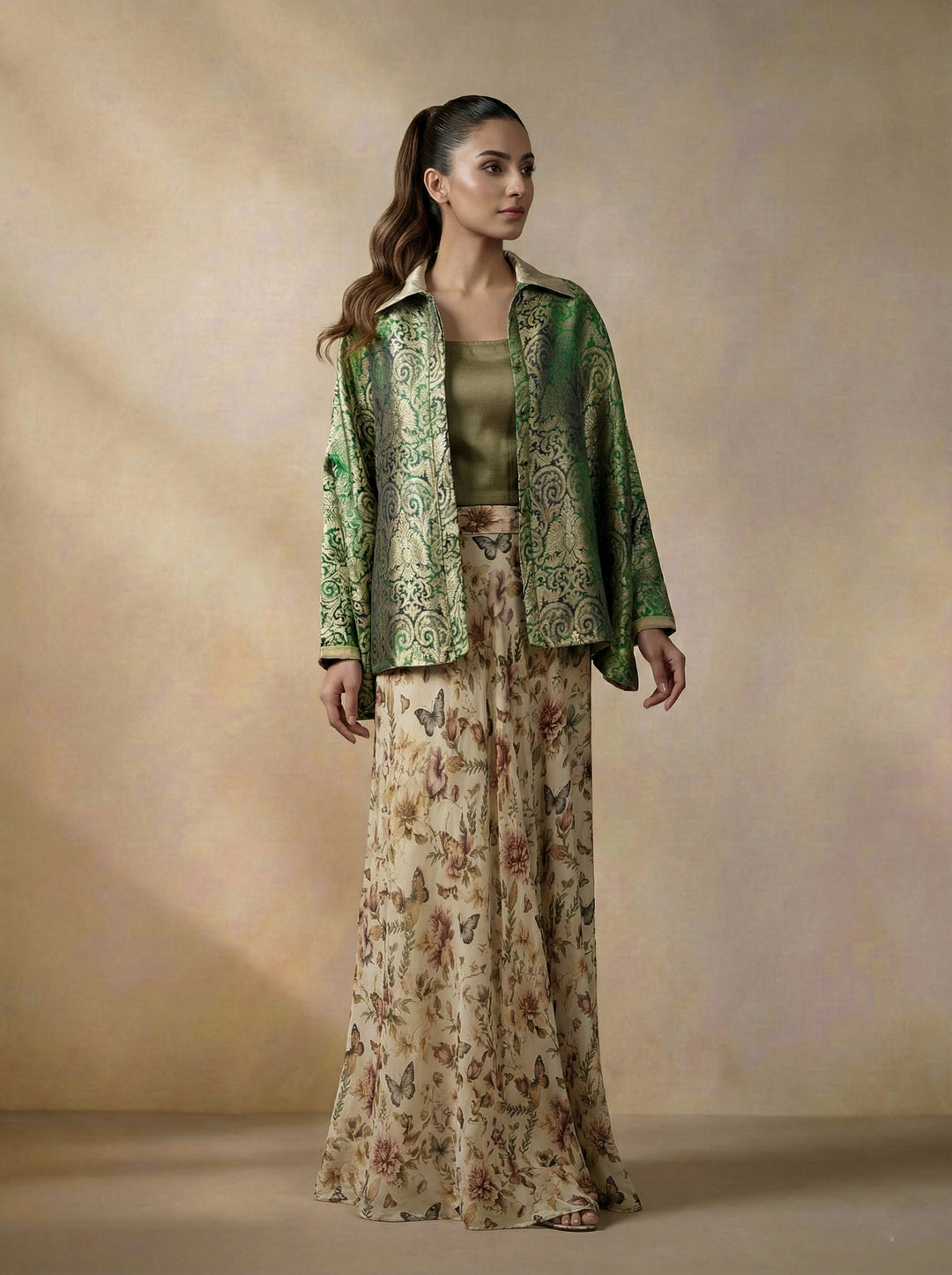 Maheen Khan - Shimmer Cotton Emerald Blouse For Women - Gold - 1 Piece