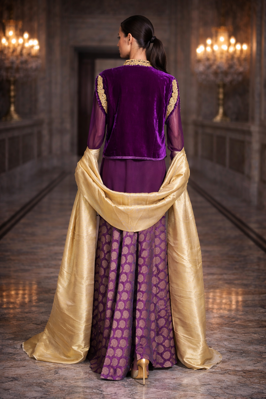 Maheen Khan - Silk Banarsi Amethyst Gharara For Women - Purple Gold - 1 Piece