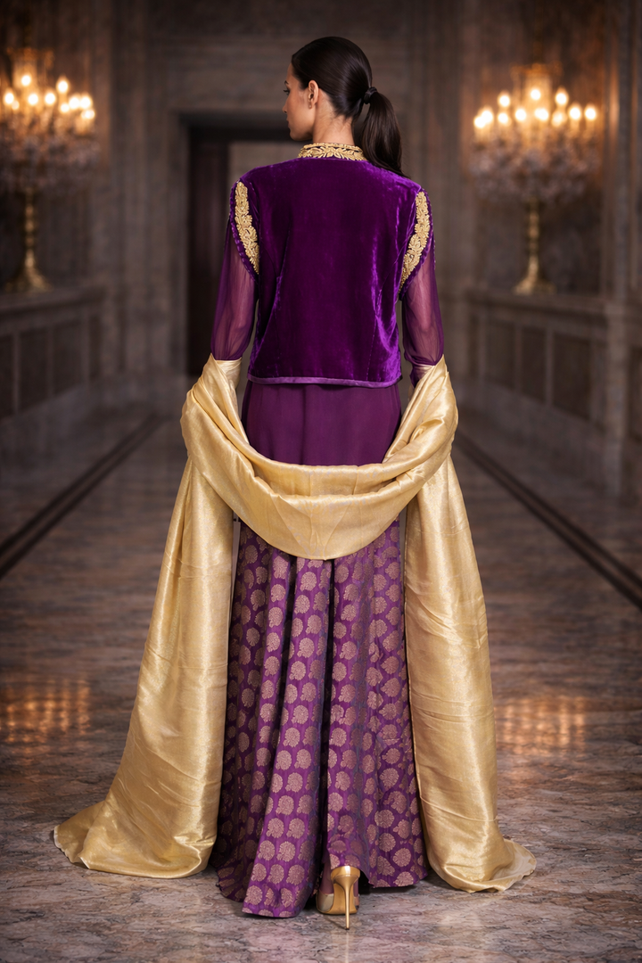 Maheen Khan - Silk Banarsi Amethyst Gharara For Women - Purple Gold - 1 Piece