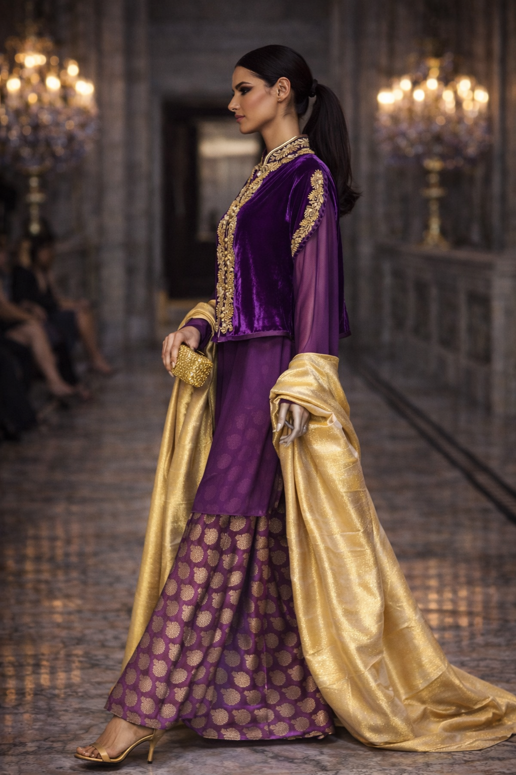 Maheen Khan - Silk Banarsi Amethyst Gharara For Women - Purple Gold - 1 Piece