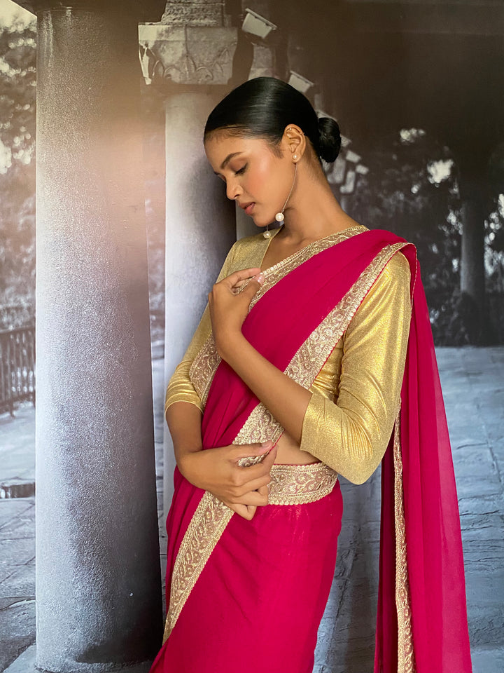 Maheen Khan - Suhaana Blended Chiffon Pink Sari For Women - 1 Piece