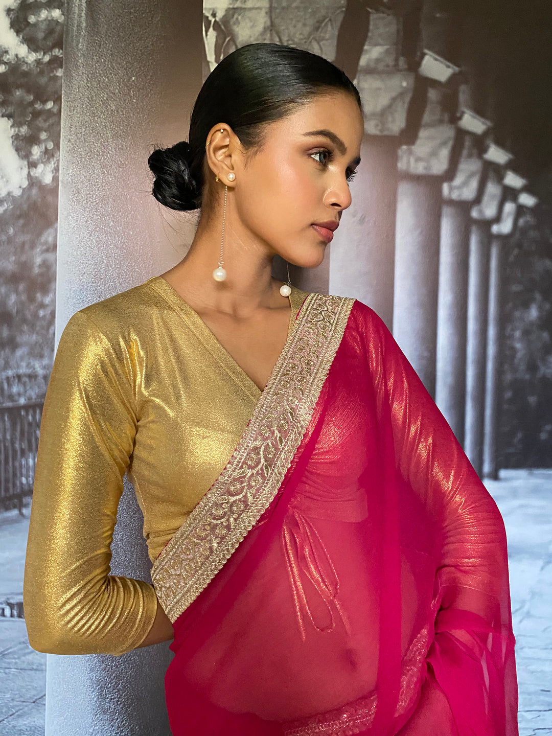 Maheen Khan - Suhaana Blended Chiffon Pink Sari For Women - 1 Piece