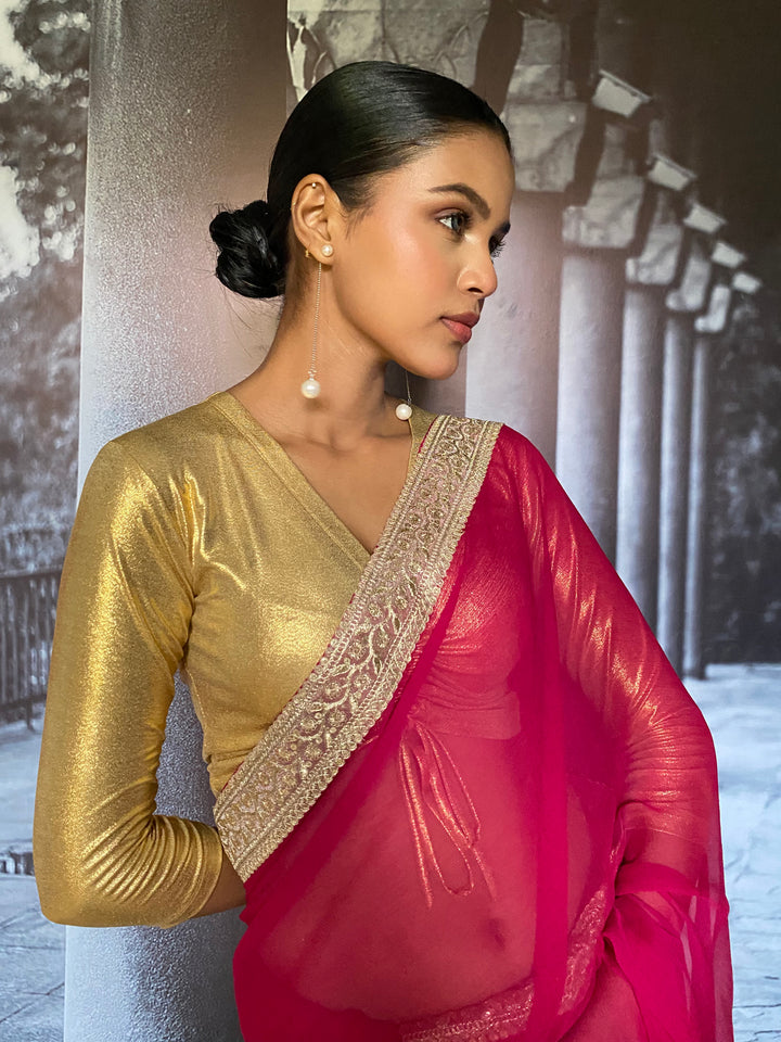 Maheen Khan - Suhaana Blended Chiffon Pink Sari For Women - 1 Piece