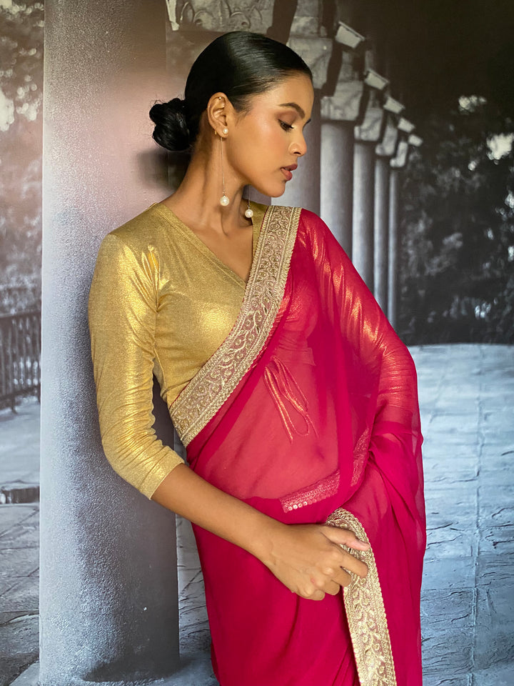 Maheen Khan - Suhaana Blended Chiffon Pink Sari For Women - 1 Piece
