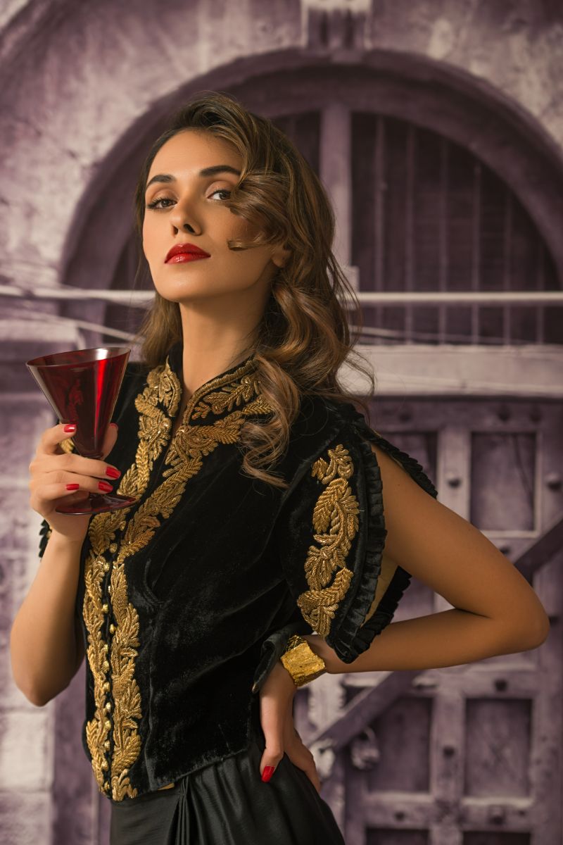 Maheen Khan - THE AMELIA BLOUSE - Black - Velvet Silk - 1 Piece