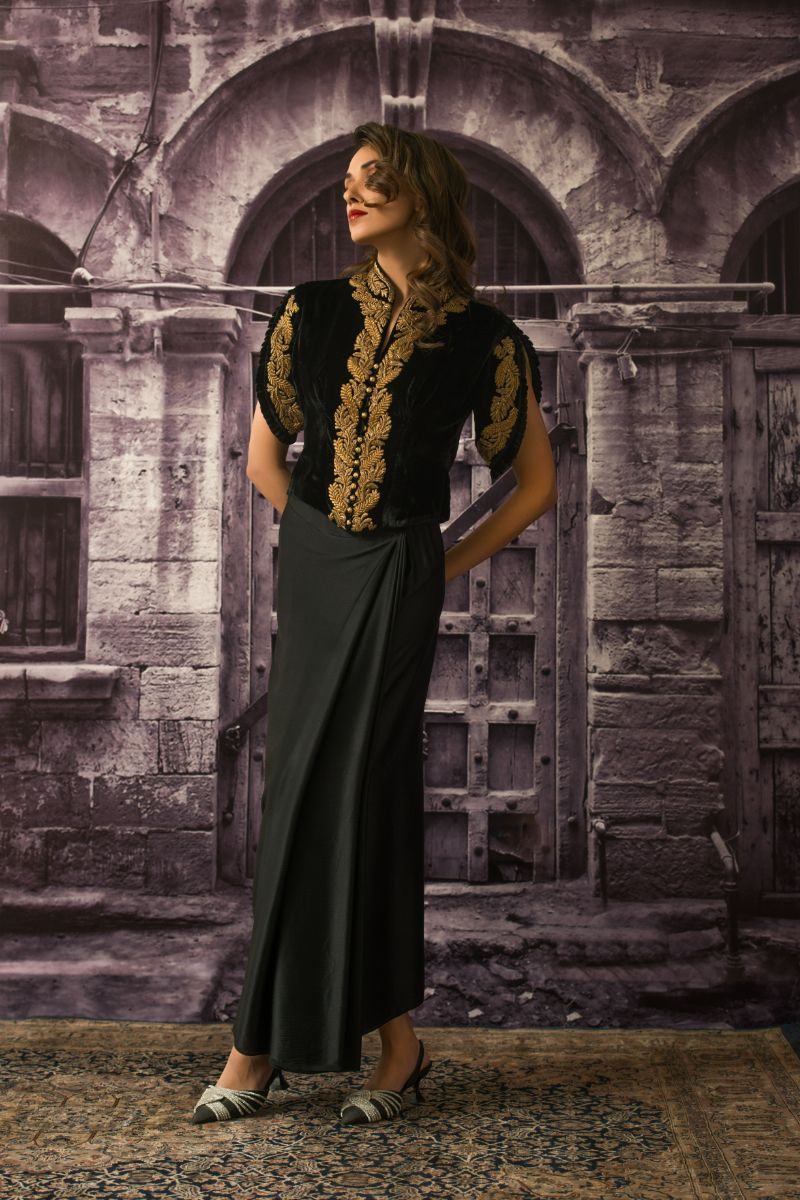 Maheen Khan - THE AMELIA BLOUSE - Black - Velvet Silk - 1 Piece